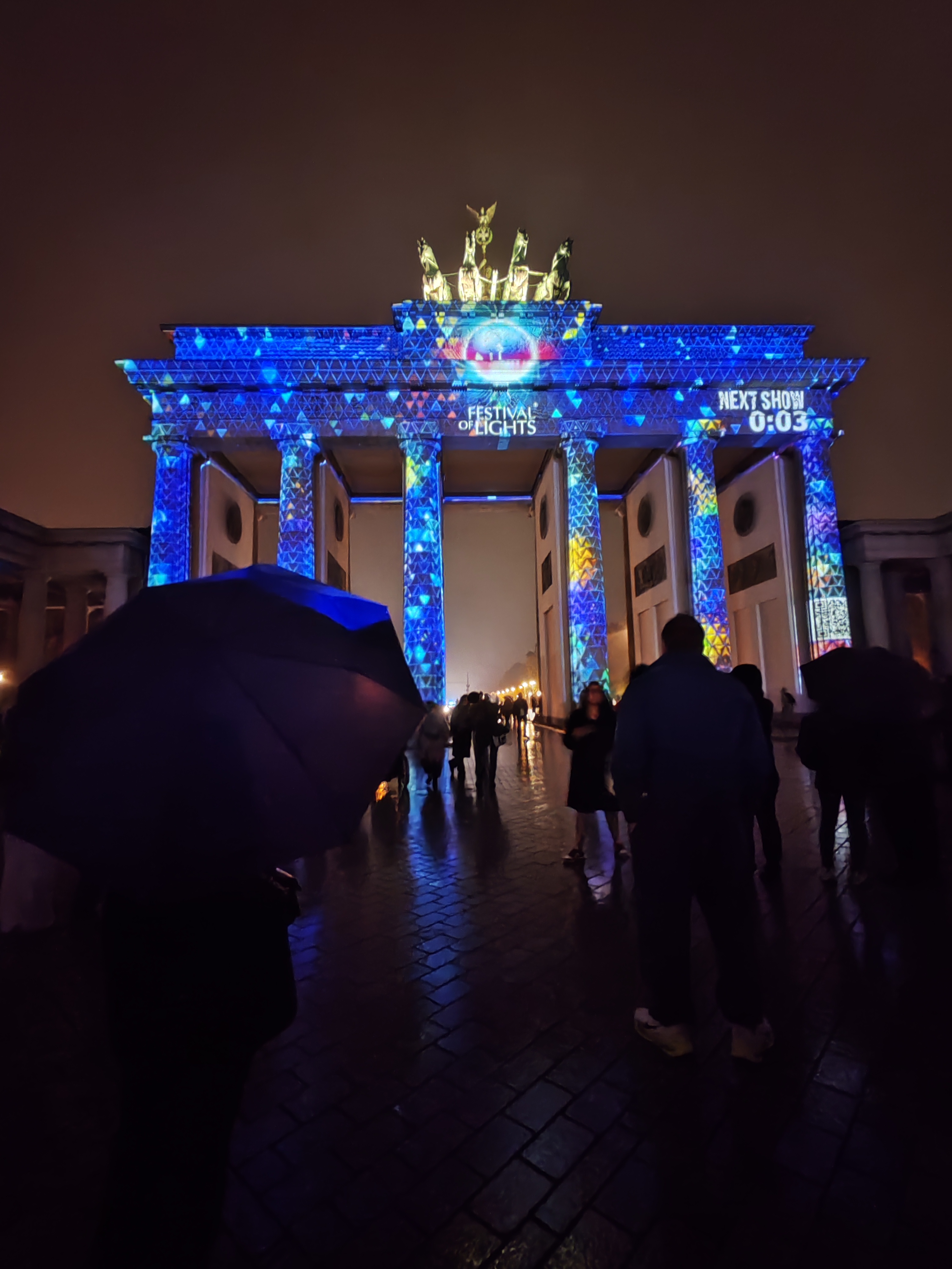 Brandenburg Gate with blue lights for the Festival of lights in Berlin