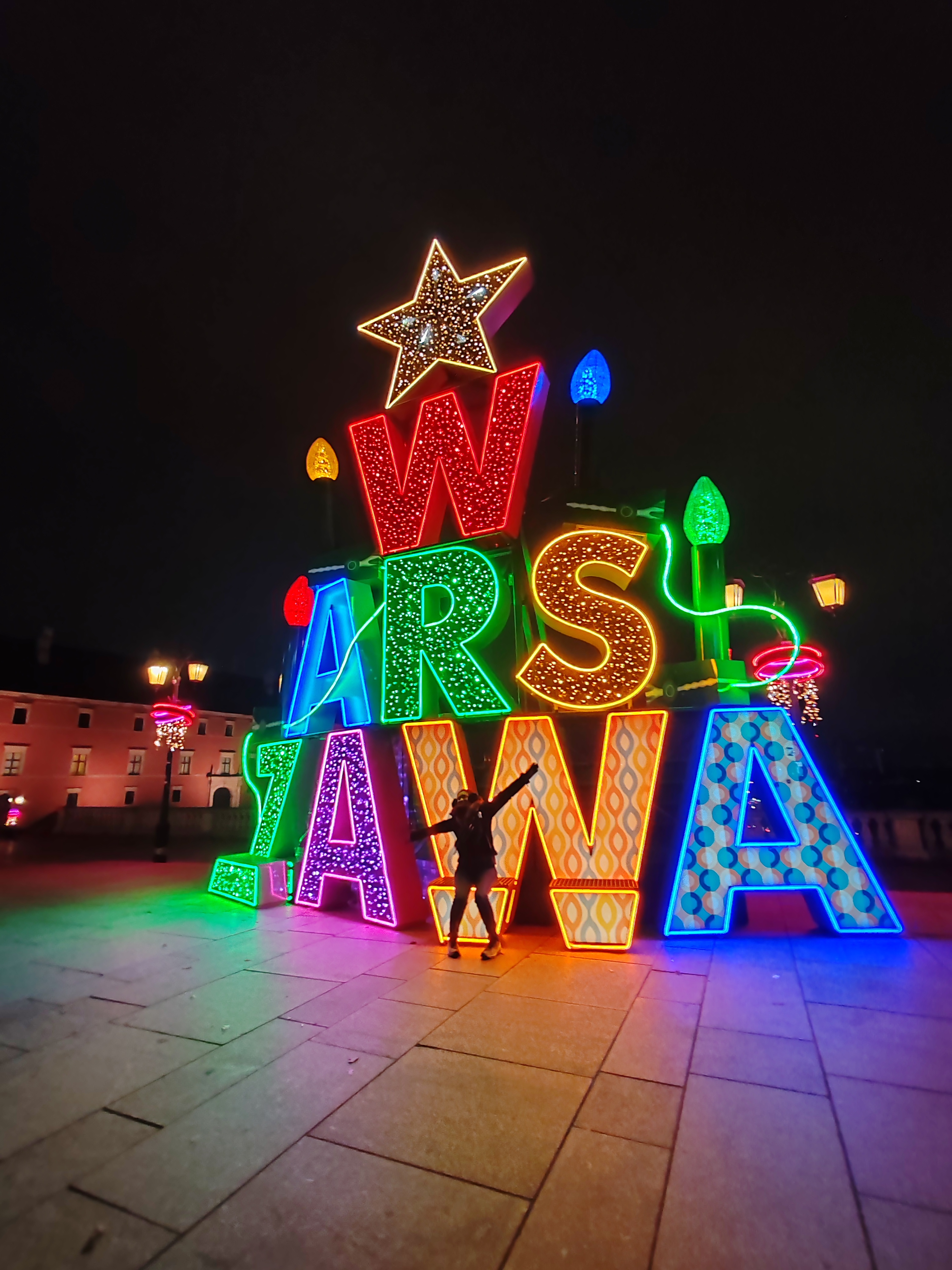 Warsaw in December with Christmas lights