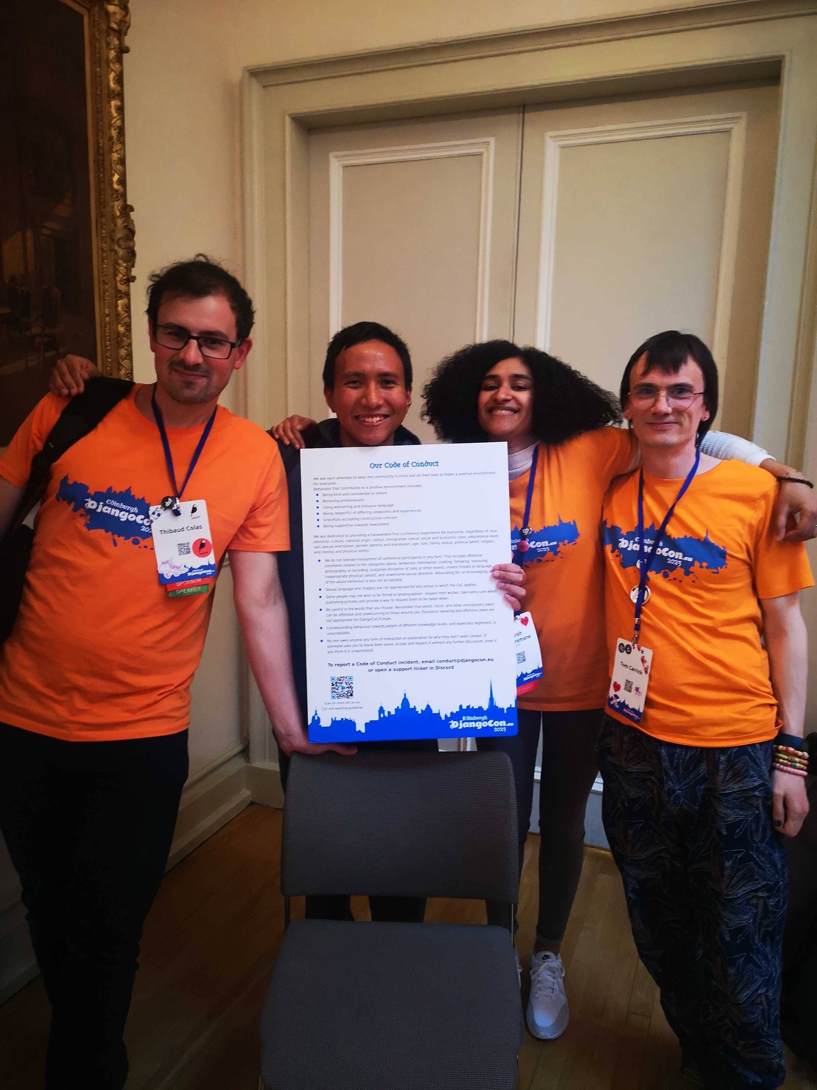 2023 CoC Team, from left to right, Thibaud Colas, Sage Abdullah, me and Tom Carrick holding the CoC Sign